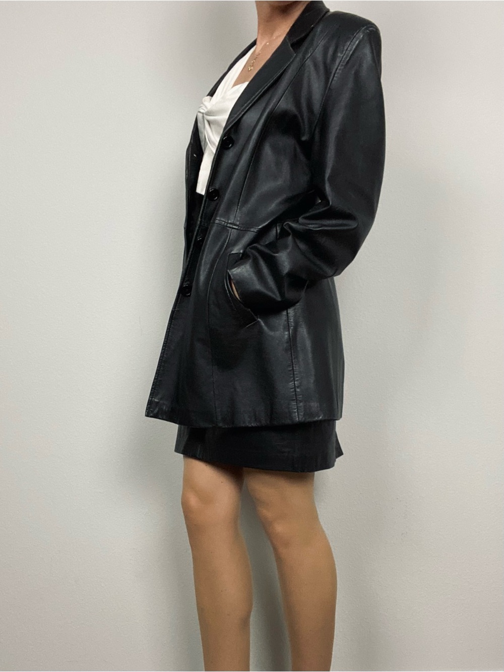 VINTAGE Henig Furs Black Soft Genuine Leather Oversized Unisex Blazer Jacket
